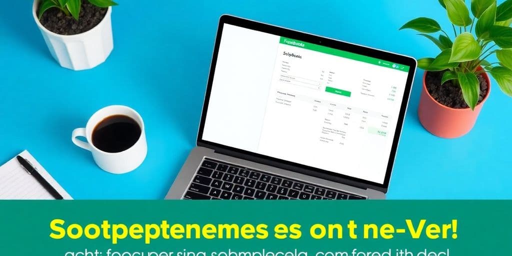 A workspace with FreshBooks on a laptop and coffee.